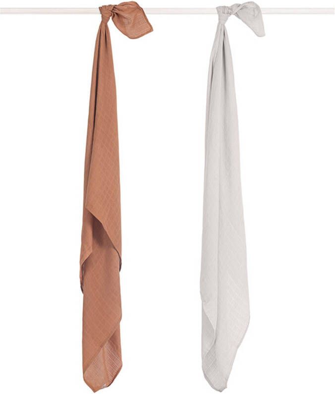 Jollein bamboe multidoek large set van 2 115x115 cm caramel/wit