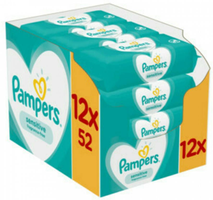 Pampers 12x Billendoekjes Sensitive Navulpak 52 doekjes