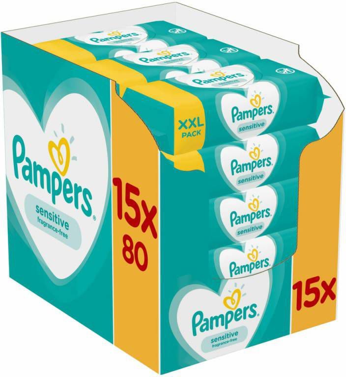 Pampers Vochtige doekjes Sensitive voordeelpak 15 x 80 stuks(1200 doekjes )
