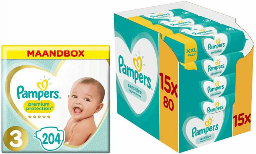Pampers Premium Protection Luiersen Billendoekjes Sensitive 15x80=1200 doekjes Pakket