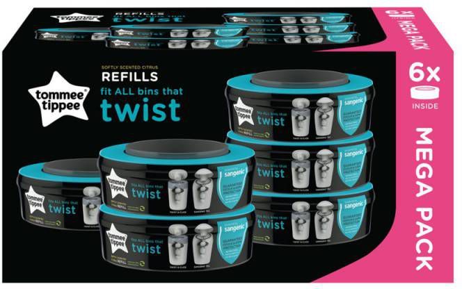 Tommee Tippee Navulverpakkingen Voor Twist & Click X6 Compatibel Met Bac Tec