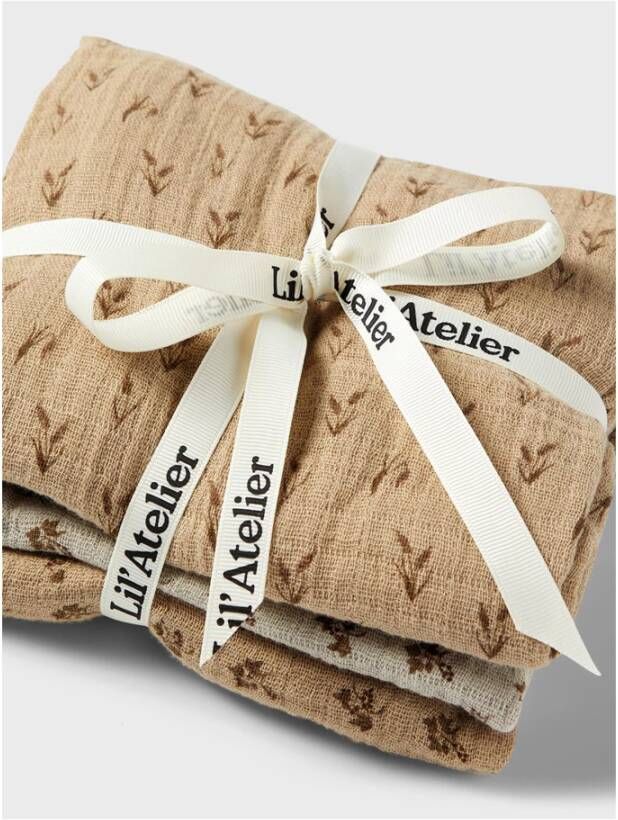 LIL' ATELIER BABY NBNISLEY hydrofiele luier 70x70 cm set van 3 beige/licht camel