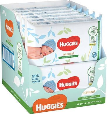 Huggies Natte doekjes Natural Biologisch afbreekbaar sensitive 4 x(3 x 48)babydoekjes, grootverpakking