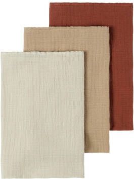 LIL' ATELIER BABY NBNISLEY hydrofiele luier 70x70 cm set van 3 beige/licht camel/bruin