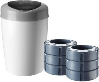 Tommee Tippee Luieremmer Simple Sangenic, inclusief 6 x navulpatronen, wit en grijs
