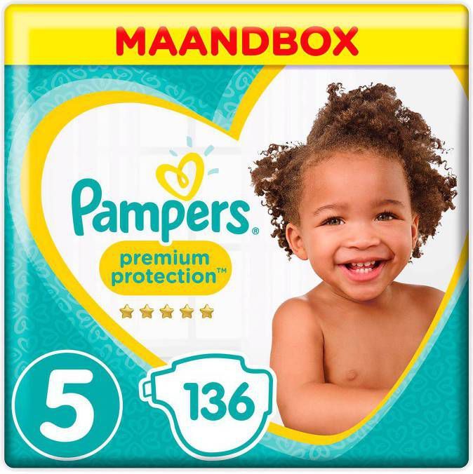 Pampers Premium Protection maandbox maat 5 (11-16 kg) 136 luiers online kopen