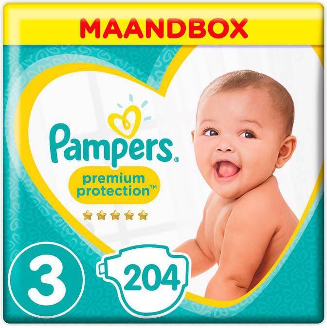 Pampers Premium Protection maandbox maat 3 (6-10 kg) 204 luiers online kopen