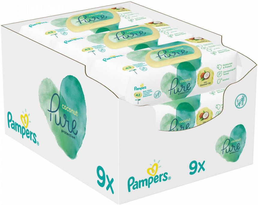 Pampers Billendoekjes Pure Protection Coconut Navulpak 9x42 = 378 doekjes